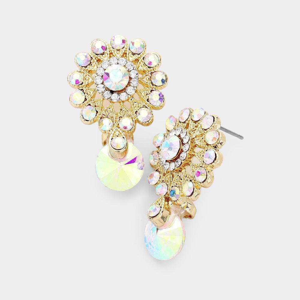 Gold Rhinestone Crystal Floral Evening Earrings - Jewelry Store by Erik Rayo