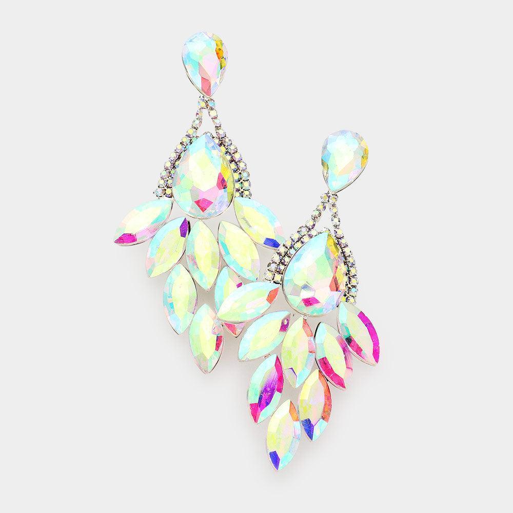 Silver Teardrop Accented Marquise Stone Cluster Evening Earrings - Jewelry Store by Erik Rayo