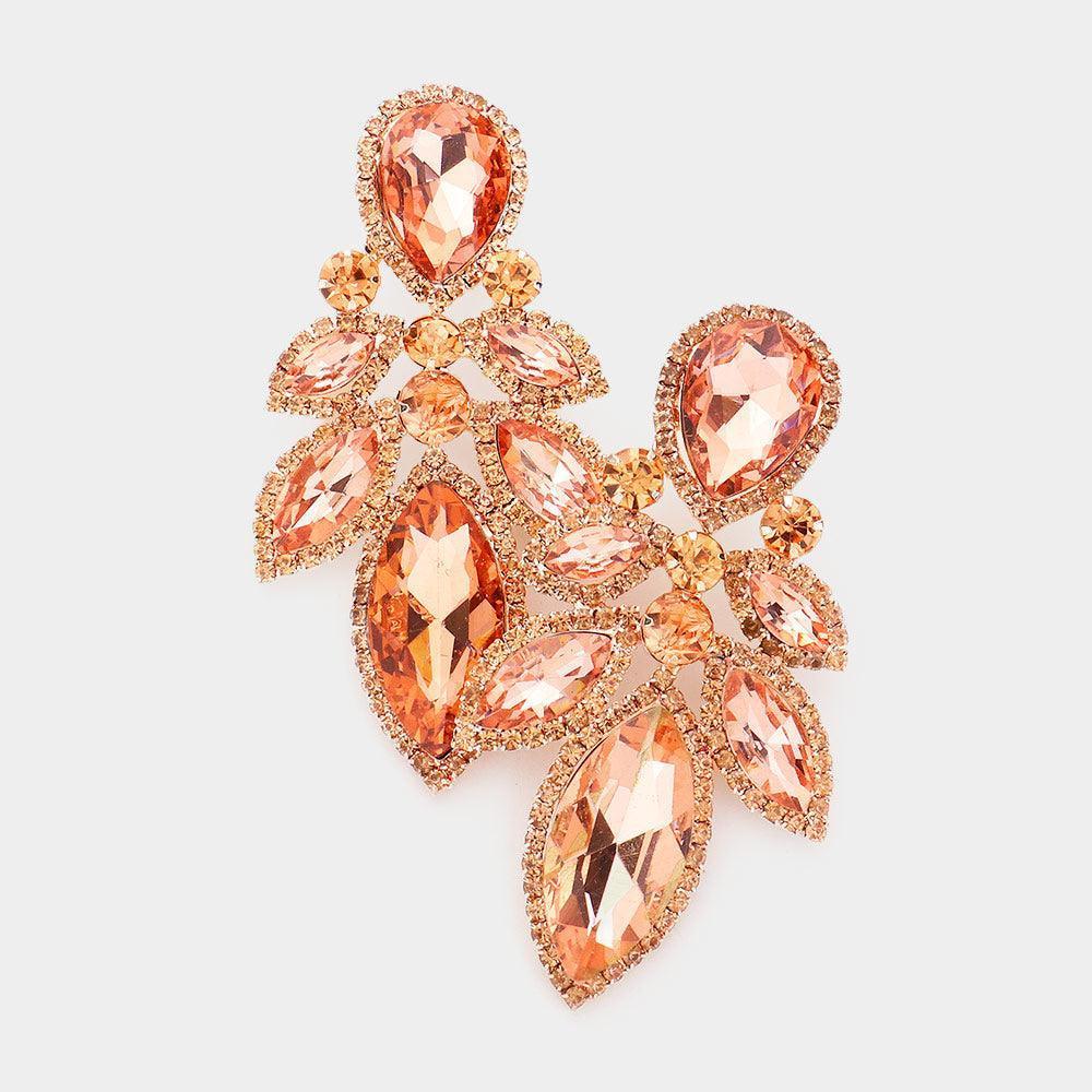 Peach Marquise Stone Cluster Dangle Evening Earrings - Jewelry Store by Erik Rayo