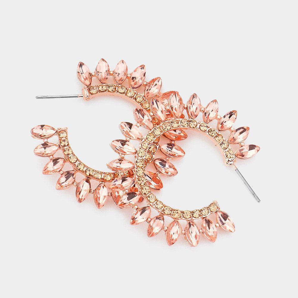 Peach Marquise Stone Cluster Half Hoop Evening Earrings - Jewelry Store by Erik Rayo