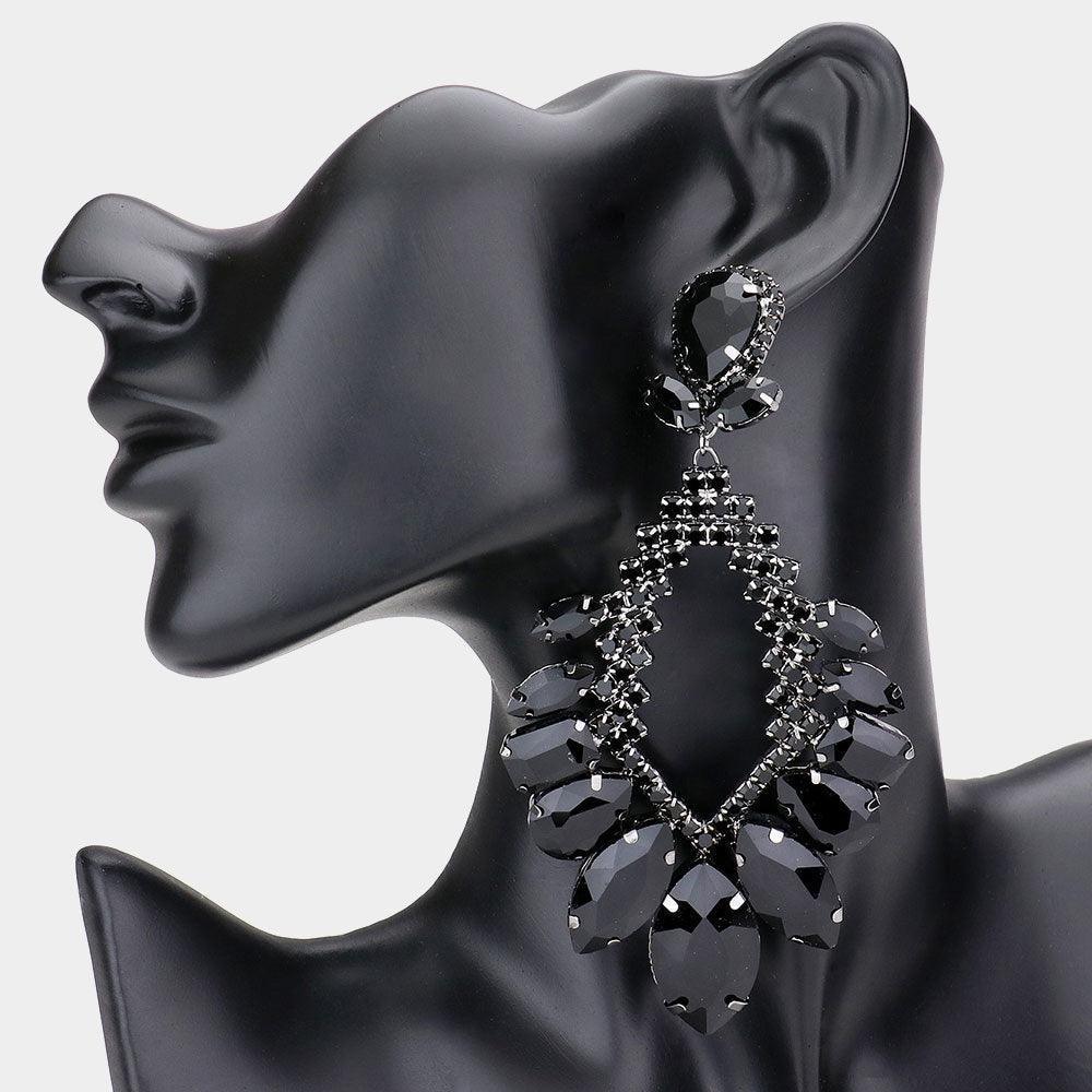 Black Multi Stone Cluster Statement Evening Earrings - Jewelry Store by Erik Rayo
