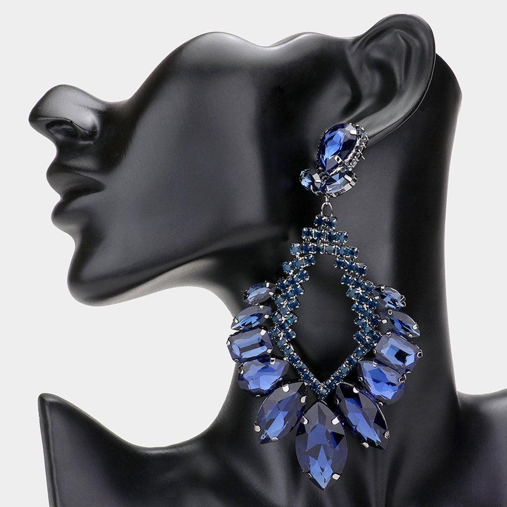Blue Multi Stone Cluster Statement Evening Earrings - Jewelry Store by Erik Rayo