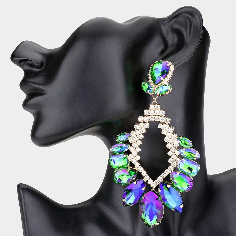 Green Multi Stone Cluster Statement Evening Earrings - Jewelry Store by Erik Rayo