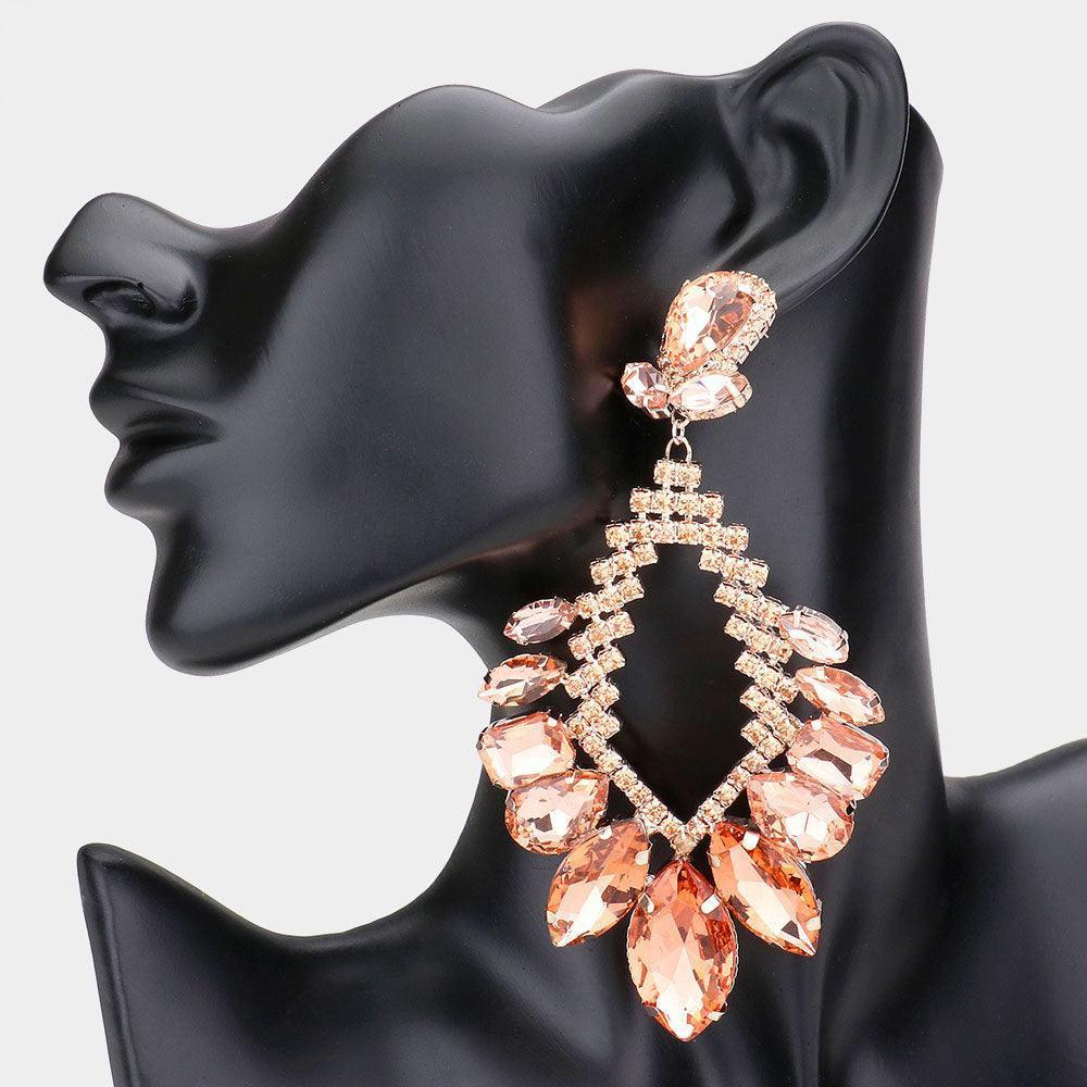 Peach Multi Stone Cluster Statement Evening Earrings - Jewelry Store by Erik Rayo