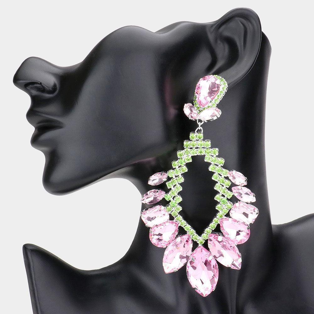 Pink Multi Stone Cluster Statement Evening Earrings - Jewelry Store by Erik Rayo