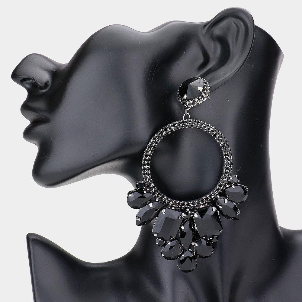 Black Multi Stone Cluster Statement Evening Earrings - Jewelry Store by Erik Rayo