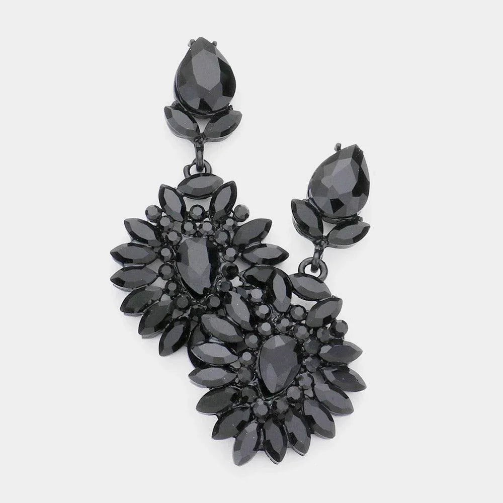 Black Teardrop Centered Marquise Stone Cluster Evening Dangle Earrings - Jewelry Store by Erik Rayo