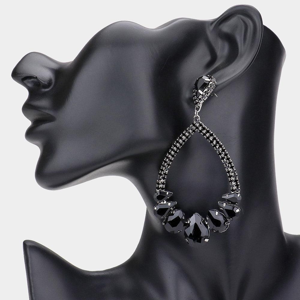Black Teardrop Stone Accented Dangle Evening Earrings - Jewelry Store by Erik Rayo