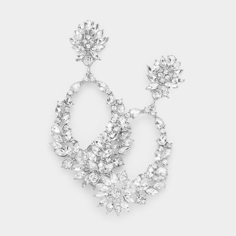 Silver Marquise Stone Cluster Dangle Evening Earrings - Jewelry Store by Erik Rayo