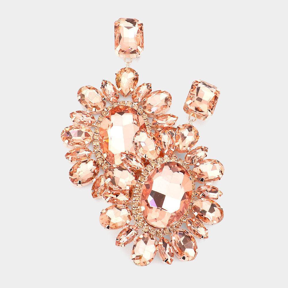 Rose Gold Oval Marquise Stone Cluster Dangle Evening Earrings - Jewelry Store by Erik Rayo