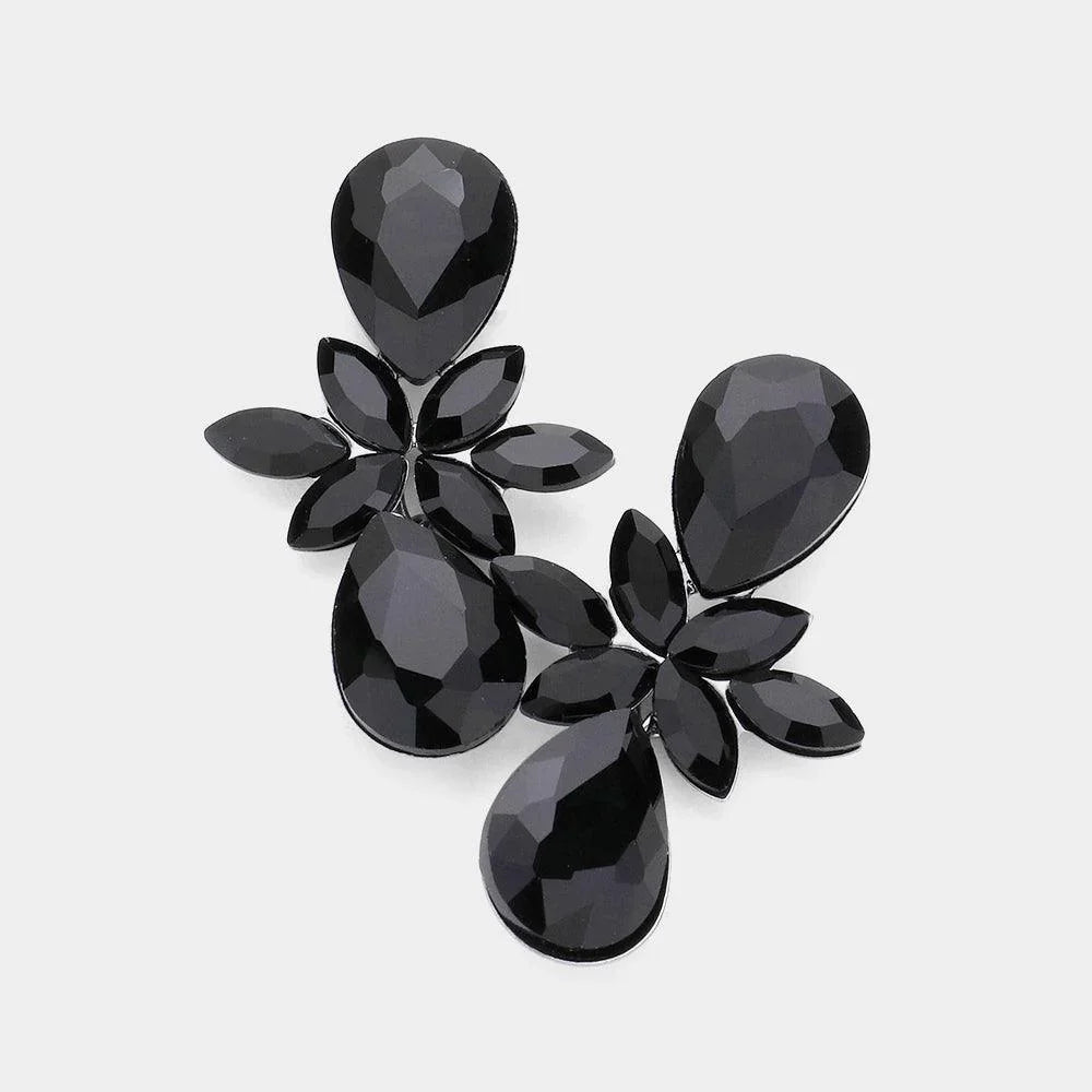 Black Marquise Stone Cluster Teardrop Link Dangle Evening Earrings - Jewelry Store by Erik Rayo