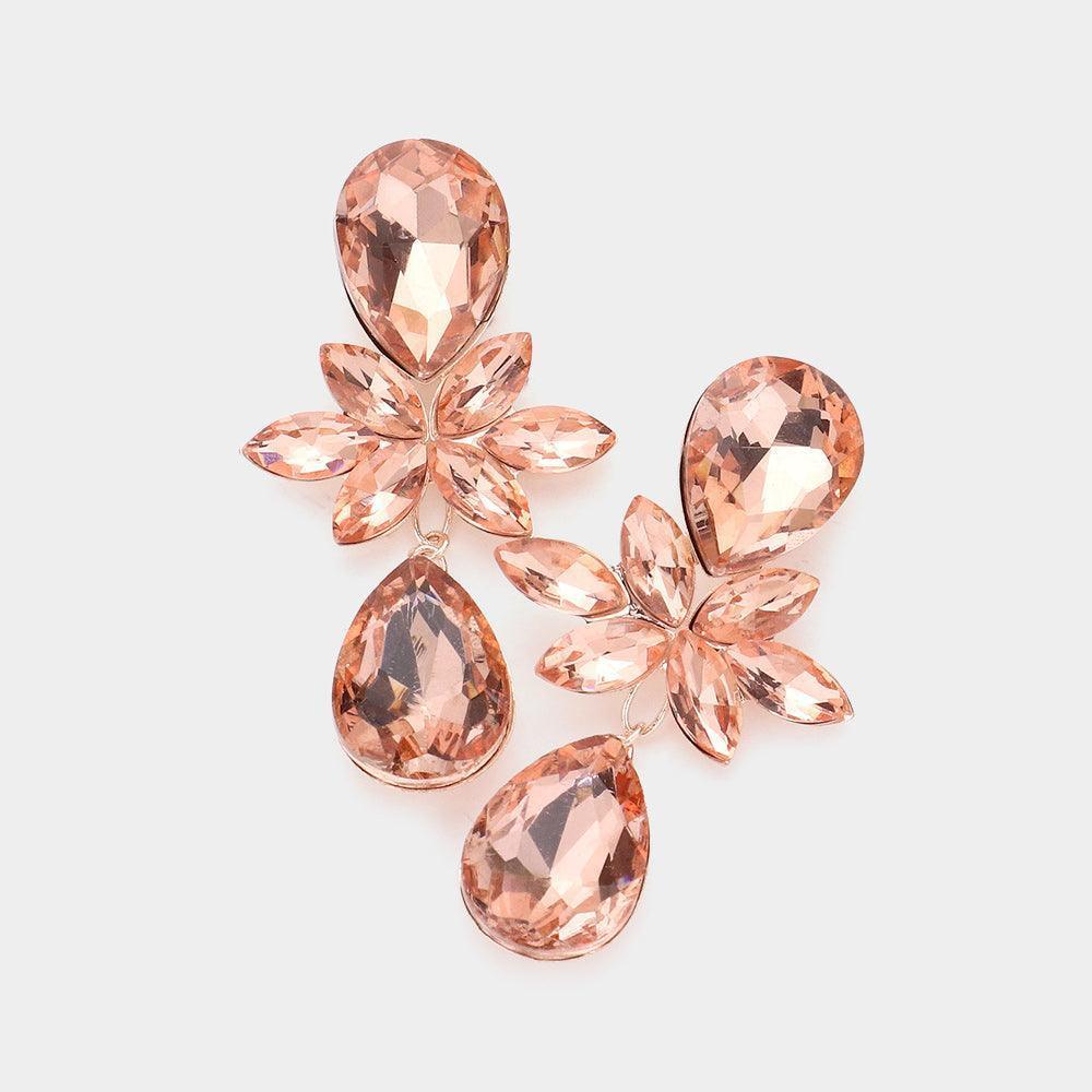 Peach Marquise Stone Cluster Teardrop Link Dangle Evening Earrings - Jewelry Store by Erik Rayo