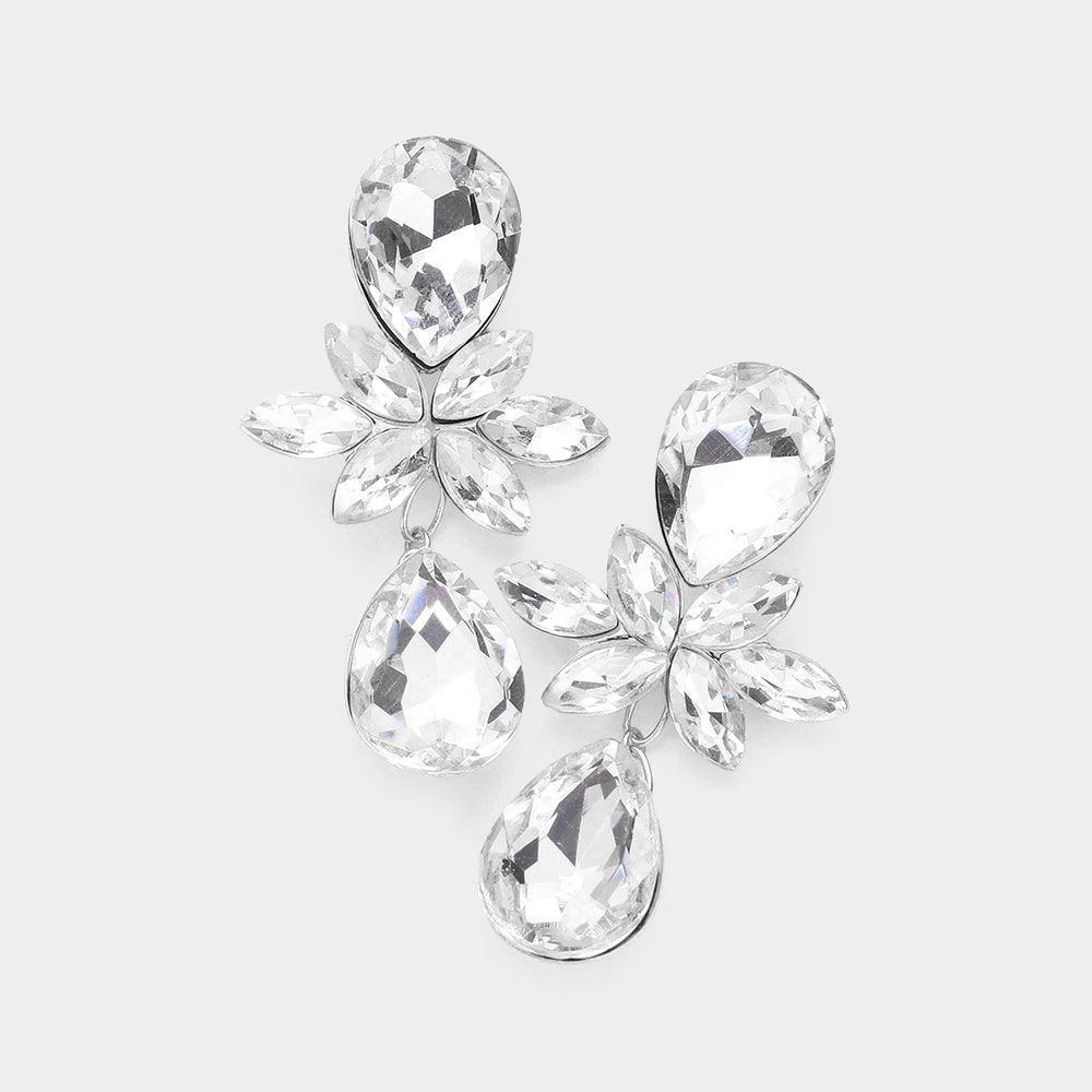 Silver Marquise Stone Cluster Teardrop Link Dangle Evening Earrings - Jewelry Store by Erik Rayo