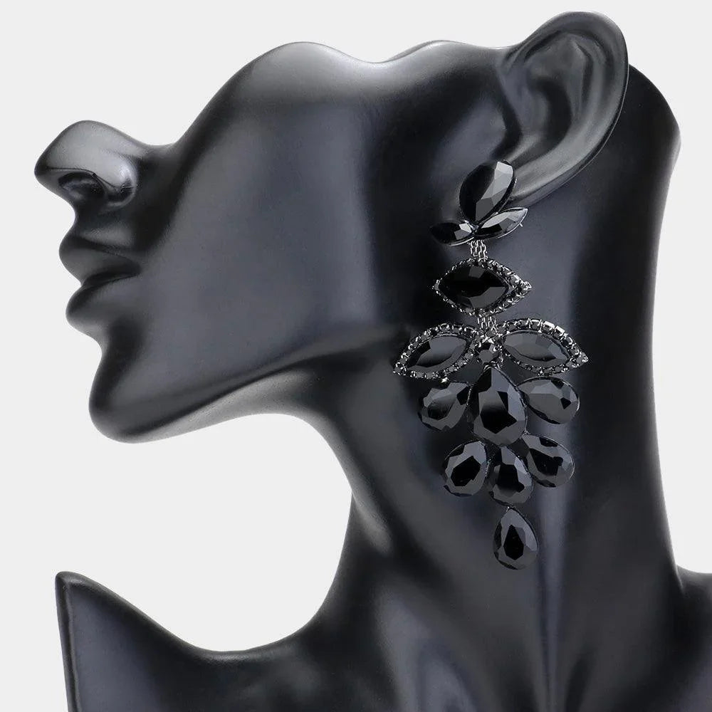 Black Teardrop Marquise Stone Cluster Chandelier Evening Earrings - Jewelry Store by Erik Rayo