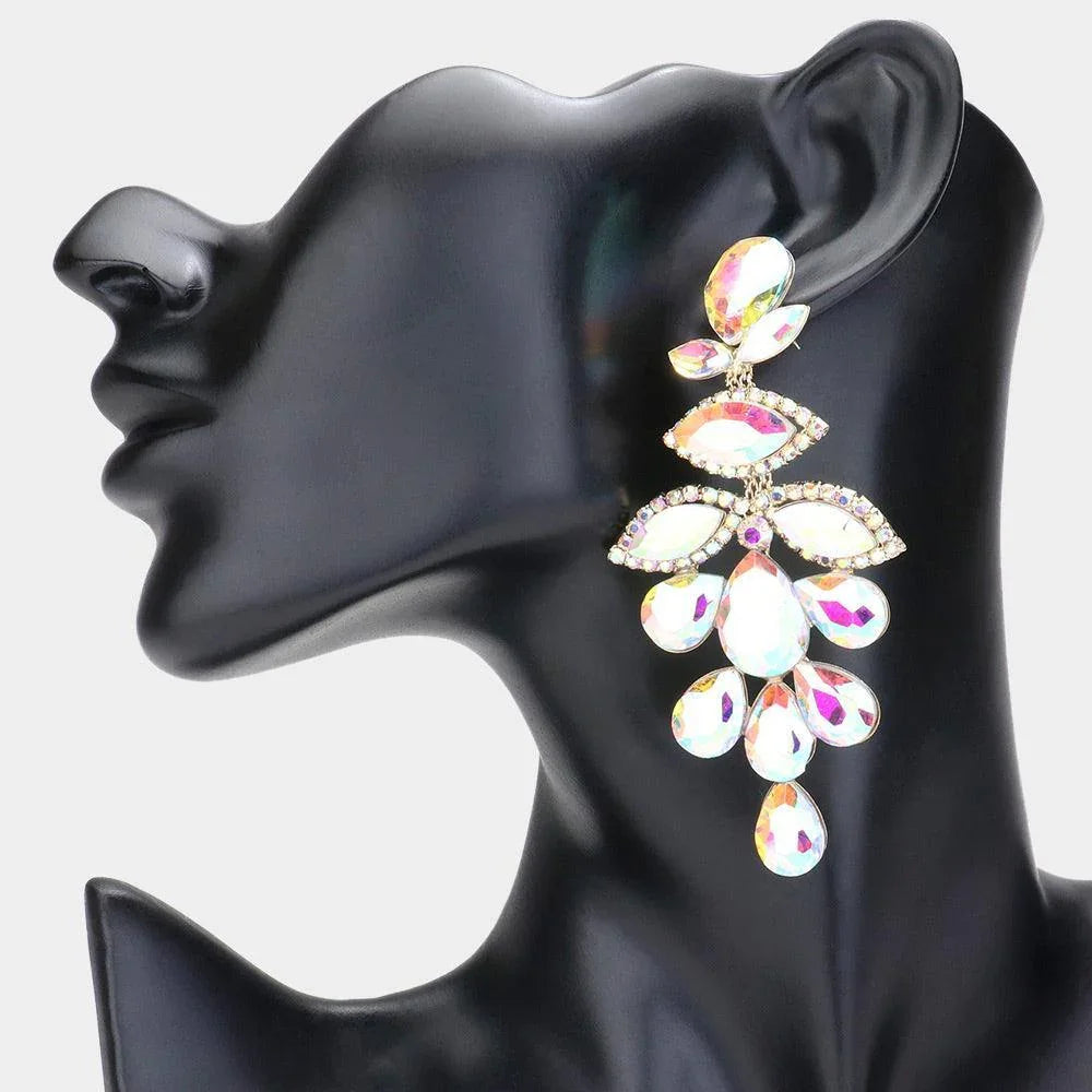 Gold Teardrop Marquise Stone Cluster Chandelier Evening Earrings - Jewelry Store by Erik Rayo