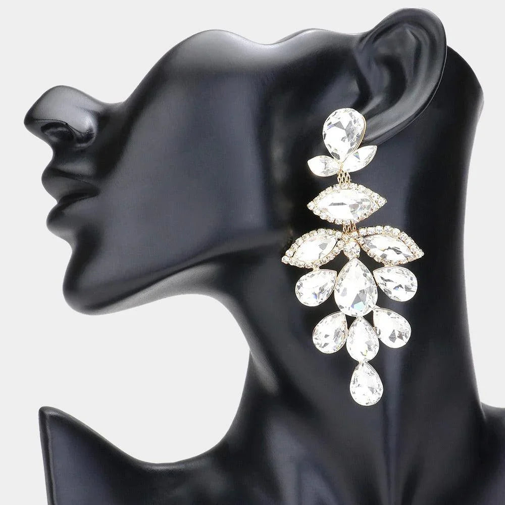 Gold Teardrop Marquise Stone Cluster Chandelier Evening Earrings - Jewelry Store by Erik Rayo