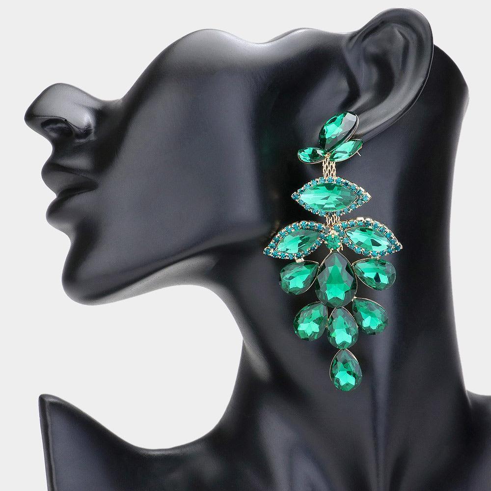 Gold Teardrop Marquise Stone Cluster Chandelier Evening Earrings - Jewelry Store by Erik Rayo
