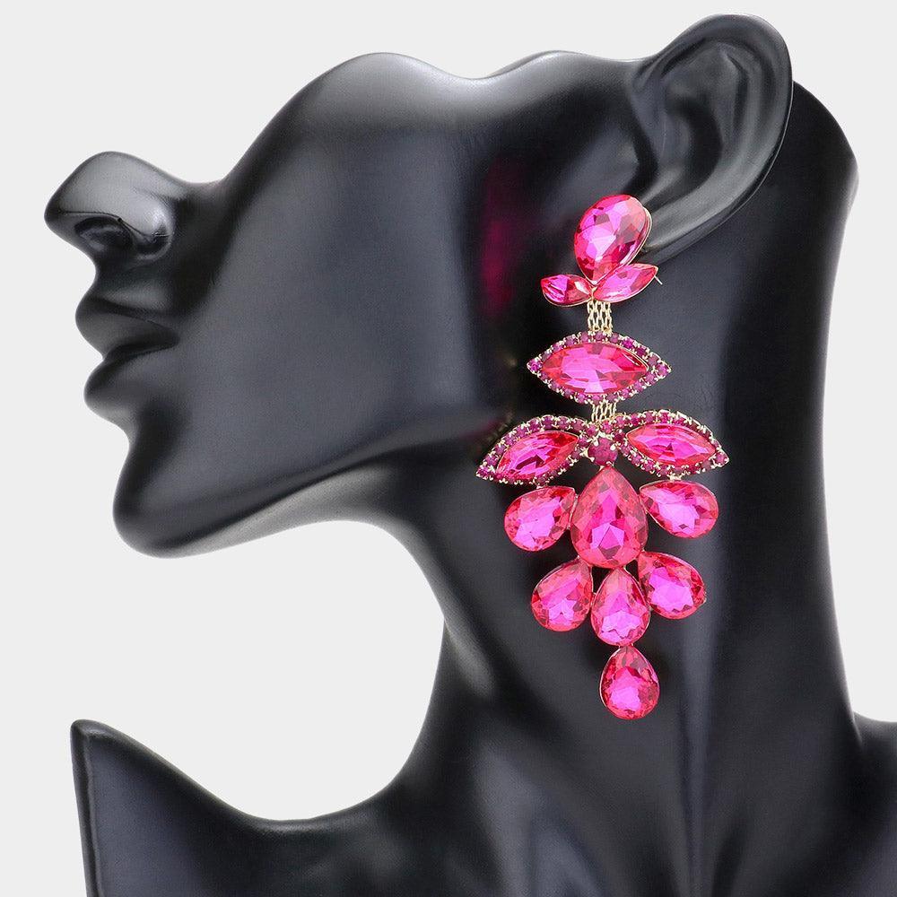 Red Teardrop Marquise Stone Cluster Chandelier Evening Earrings - Jewelry Store by Erik Rayo