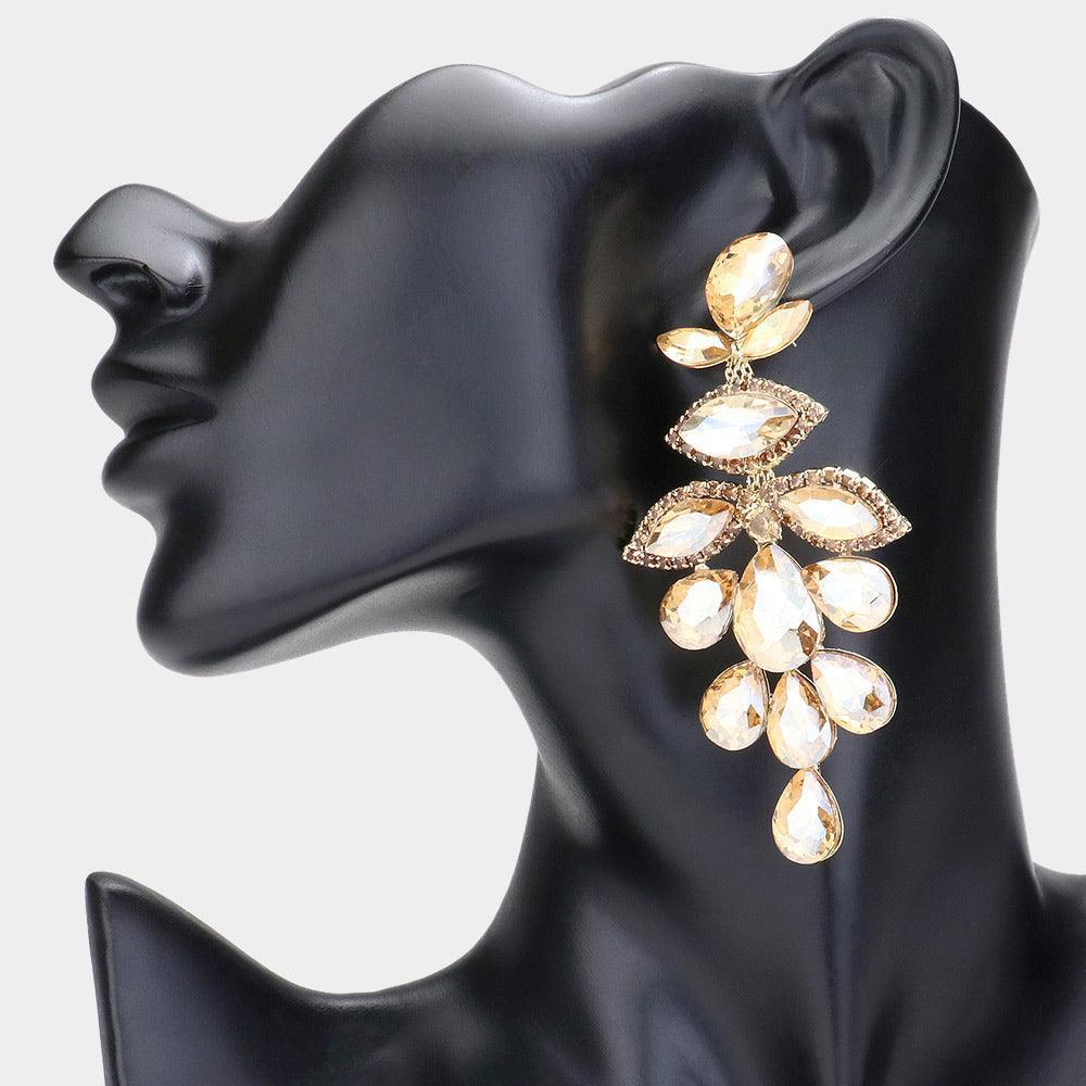 Gold Teardrop Marquise Stone Cluster Chandelier Evening Earrings - Jewelry Store by Erik Rayo