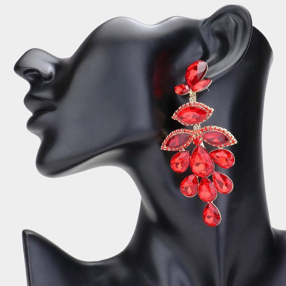 Gold Teardrop Marquise Stone Cluster Chandelier Evening Earrings - Jewelry Store by Erik Rayo