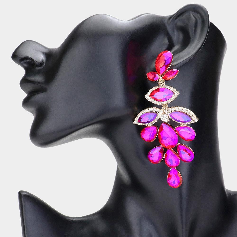 Gold Teardrop Marquise Stone Cluster Chandelier Evening Earrings - Jewelry Store by Erik Rayo