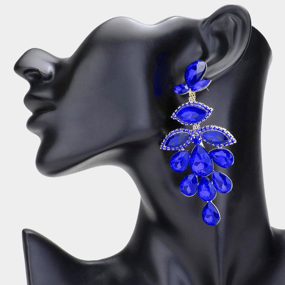 Gold Teardrop Marquise Stone Cluster Chandelier Evening Earrings - Jewelry Store by Erik Rayo