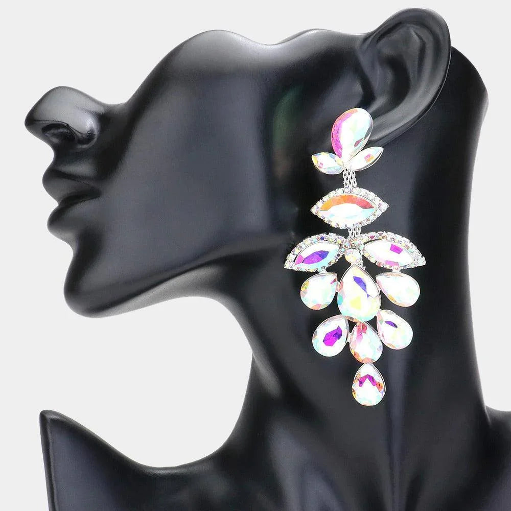 Silver Teardrop Marquise Stone Cluster Chandelier Evening Earrings - Jewelry Store by Erik Rayo