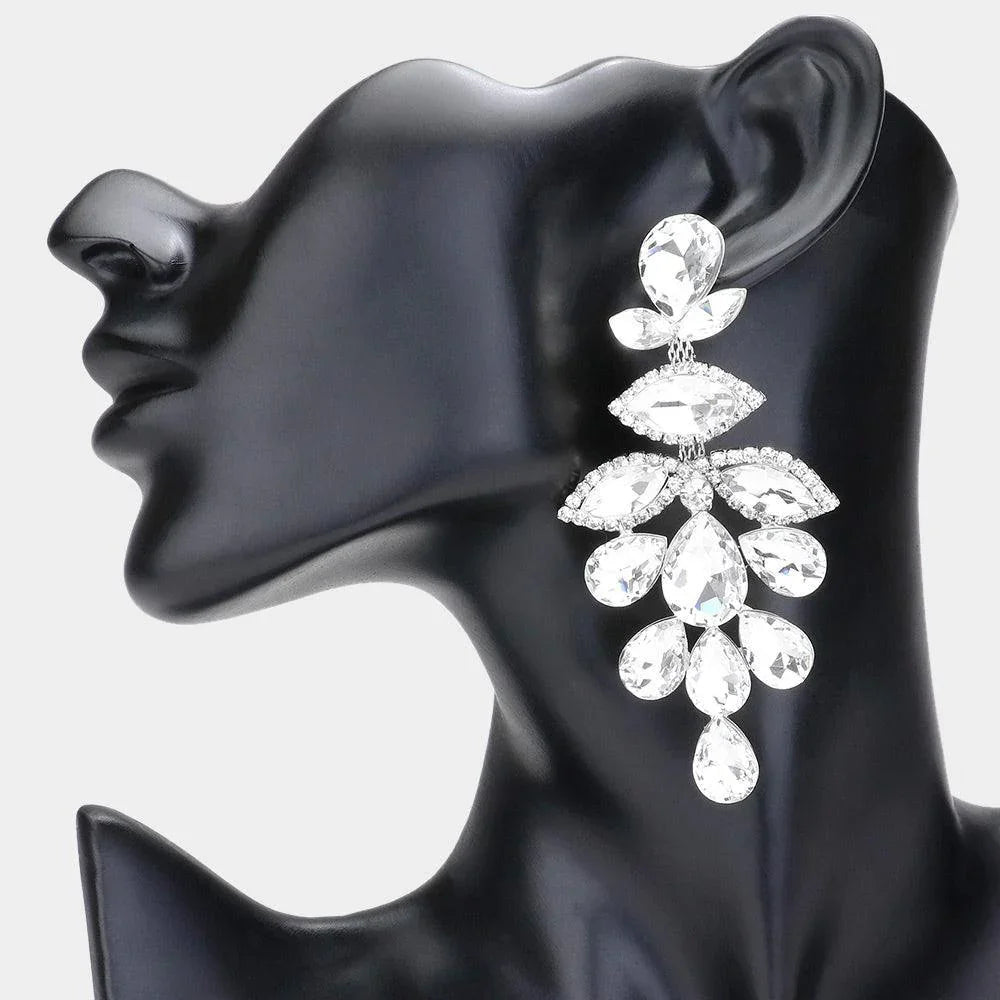 Silver Teardrop Marquise Stone Cluster Chandelier Evening Earrings - Jewelry Store by Erik Rayo