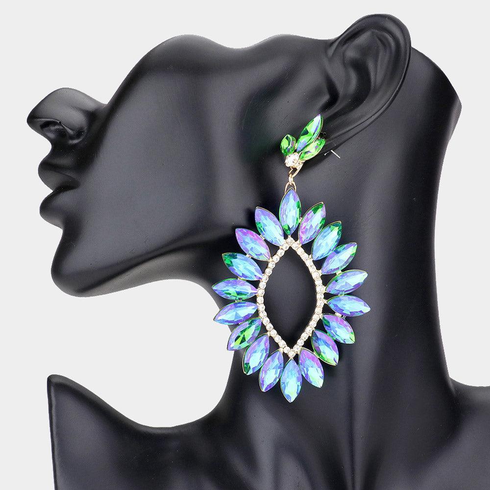 Green Marquise Stone Cluster Dangle Evening Earrings - Jewelry Store by Erik Rayo