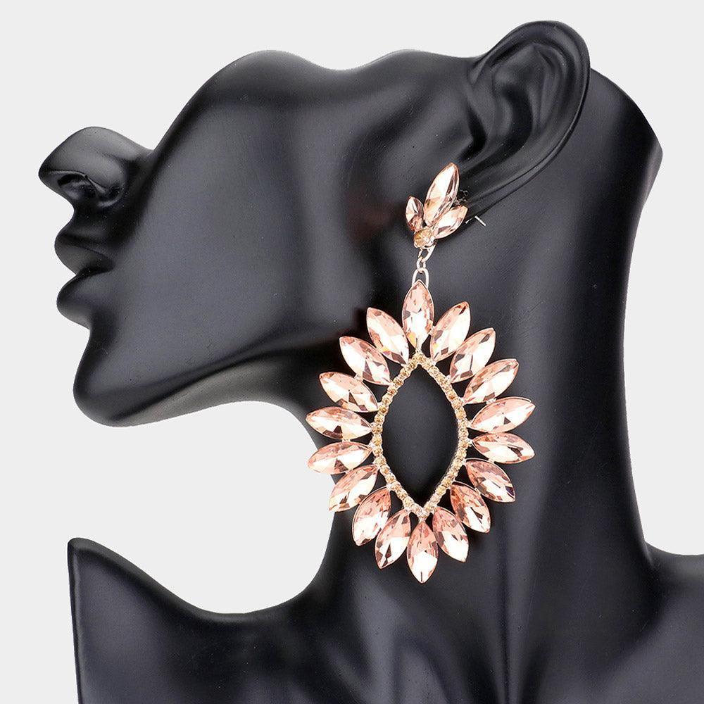 Peach Marquise Stone Cluster Dangle Evening Earrings - Jewelry Store by Erik Rayo