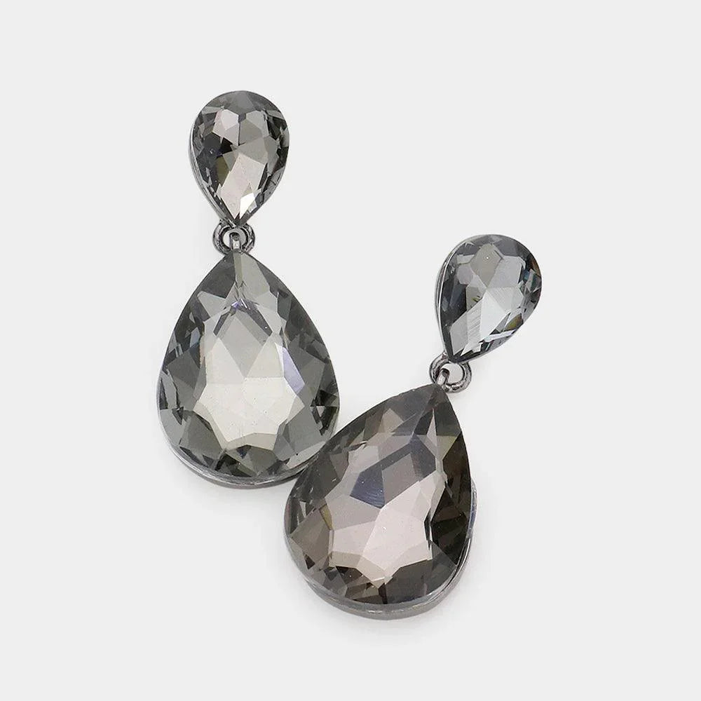Black Crystal Double Teardrop Evening Earrings - Jewelry Store by Erik Rayo