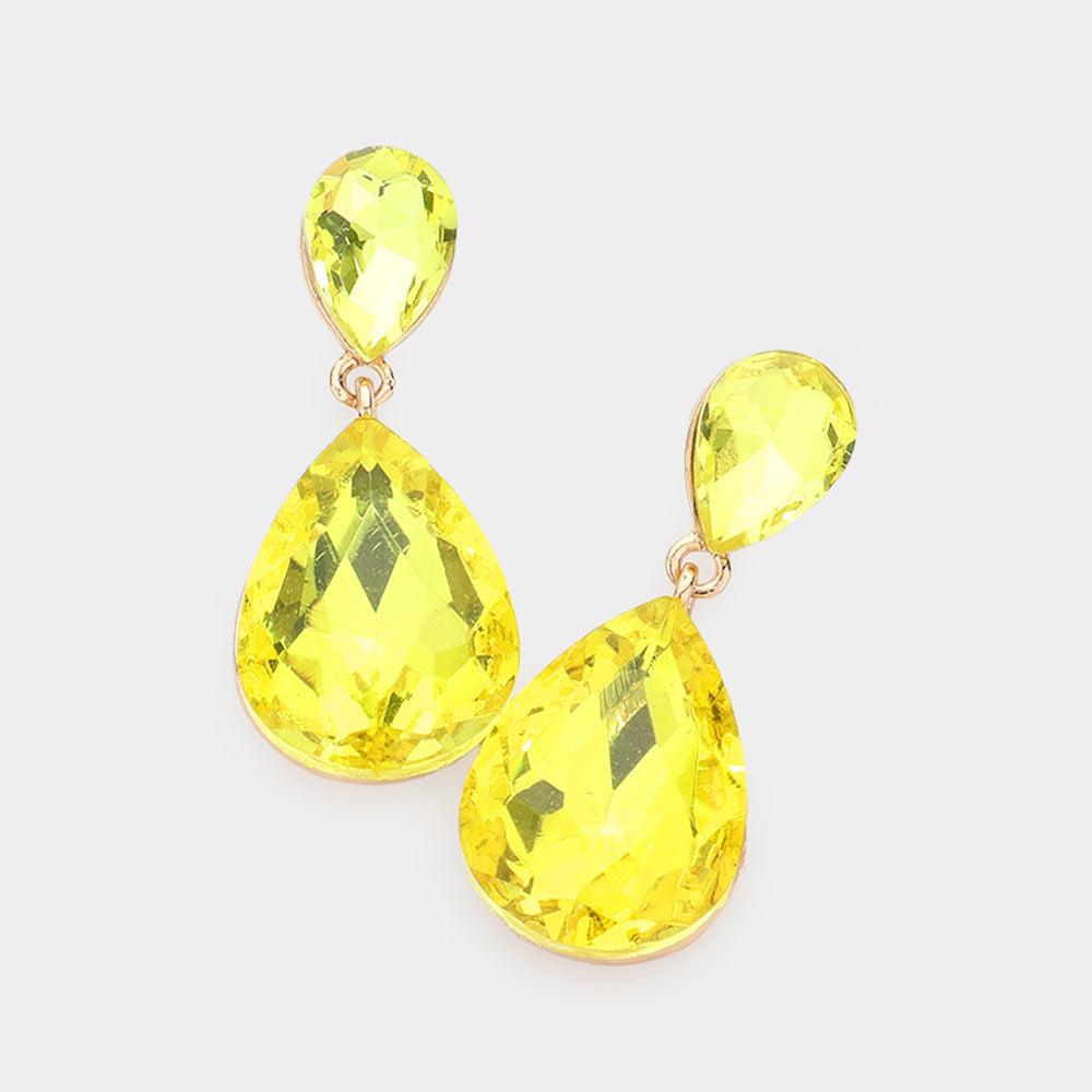 Yellow Crystal Double Teardrop Evening Earrings