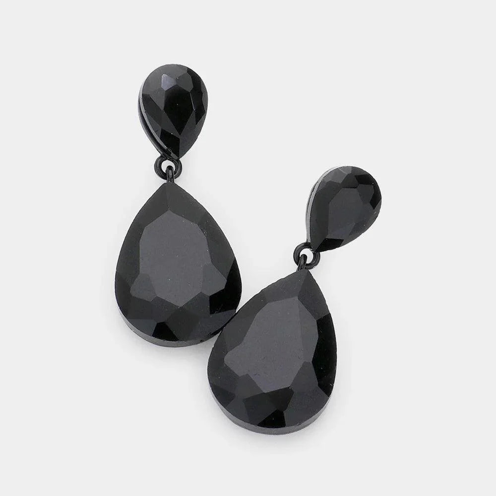 Black Crystal Double Teardrop Evening Earrings - Jewelry Store by Erik Rayo