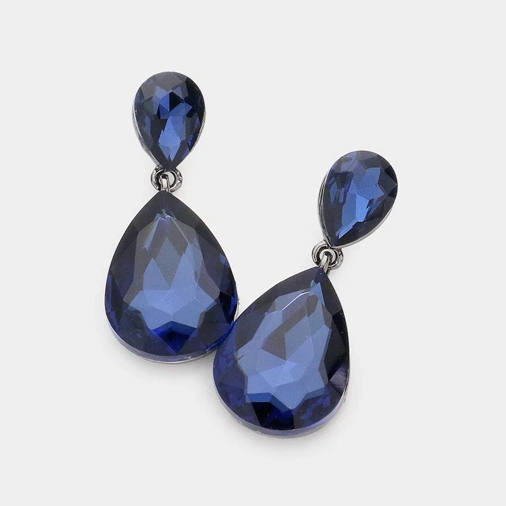 Blue Crystal Double Teardrop Evening Earrings - Jewelry Store by Erik Rayo