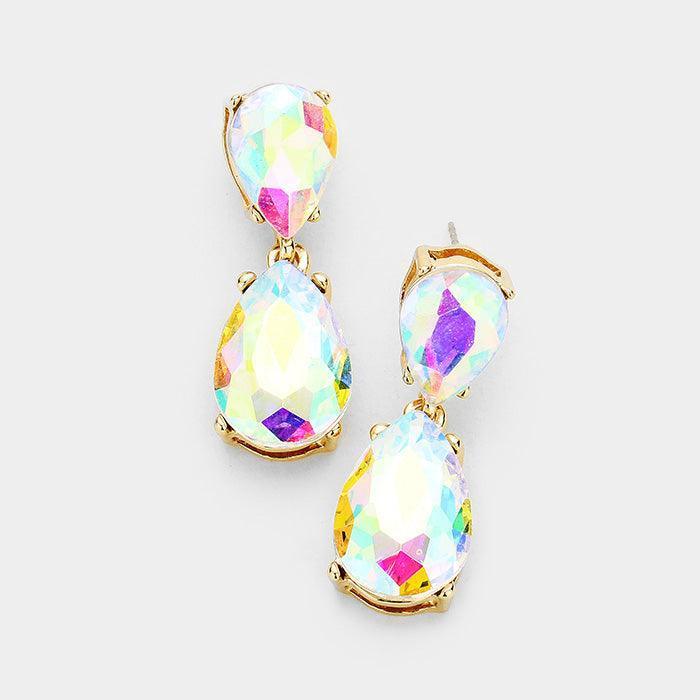 Gold Crystal Double Teardrop Evening Earrings - Jewelry Store by Erik Rayo
