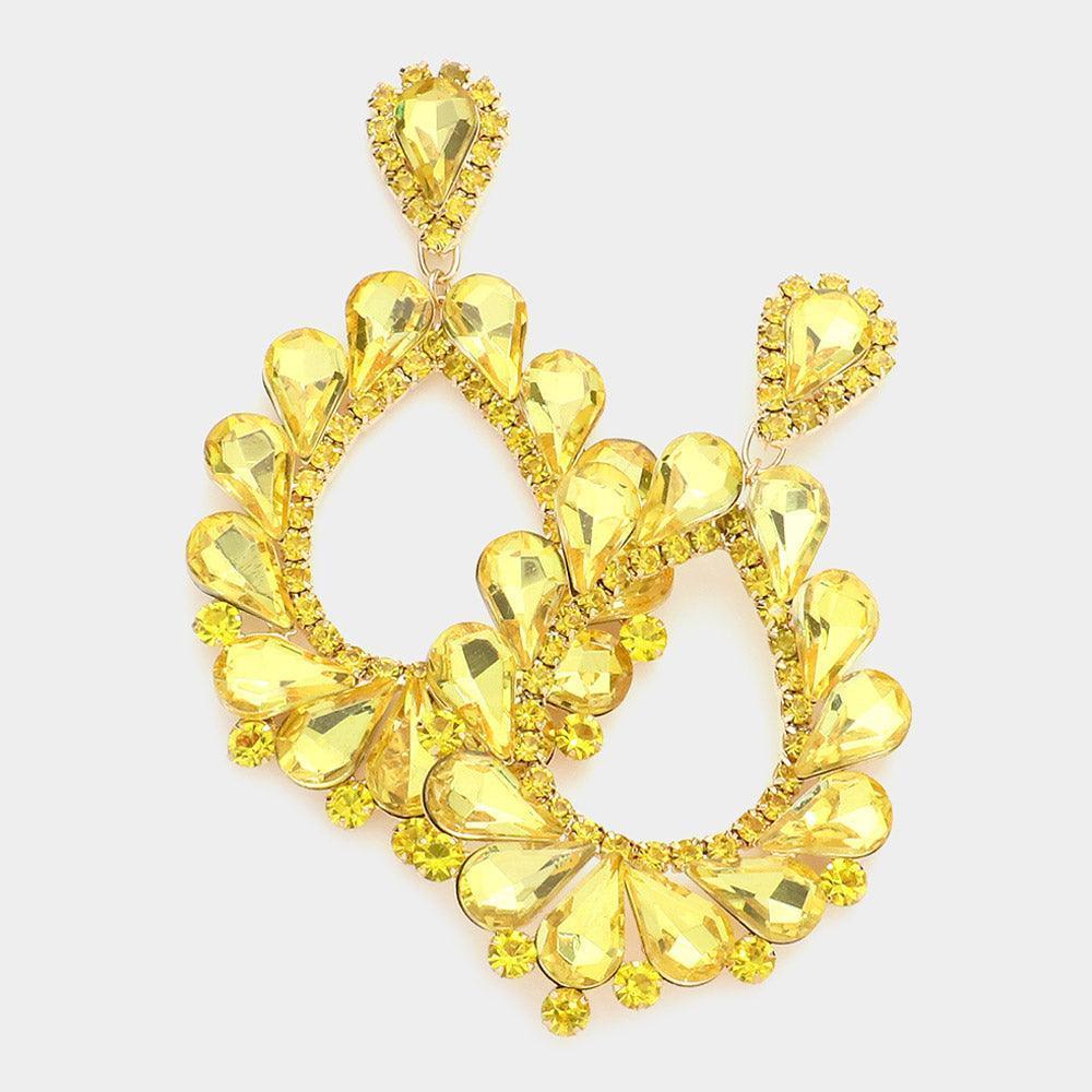 Yellow Teardrop Stone Trimmed Dangle Evening Earrings - Jewelry Store by Erik Rayo