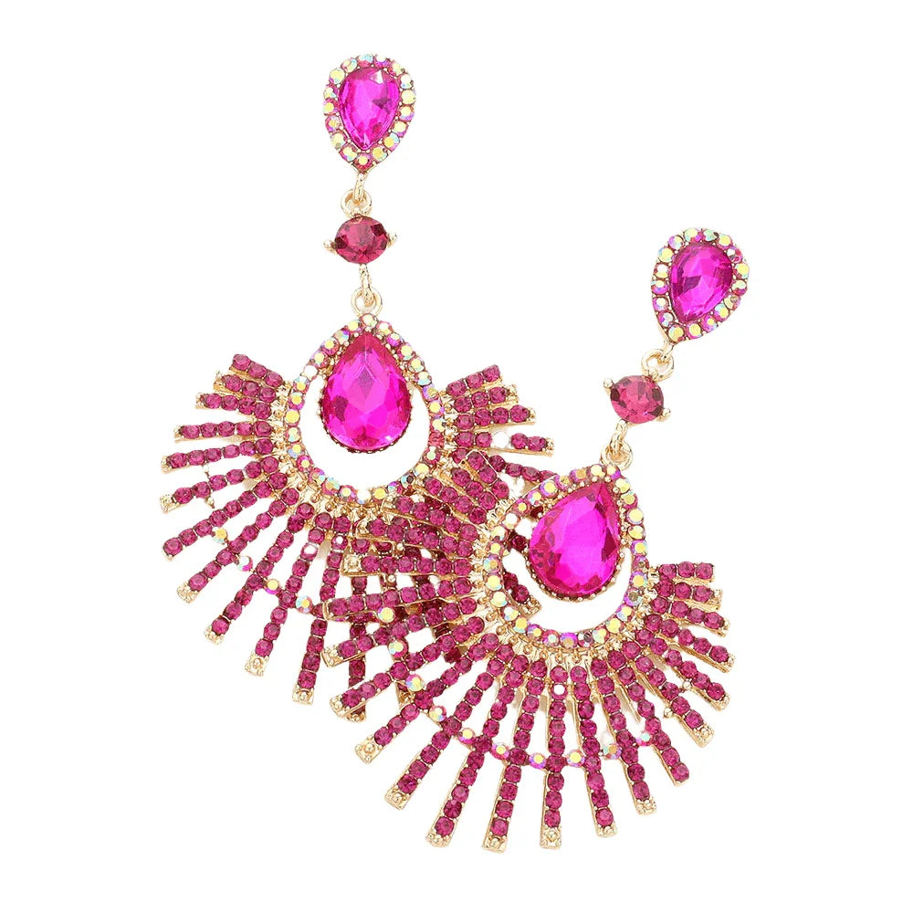 Fuchsia Teardrop Fan Crystal Rhinestone Evening Earrings - Jewelry Store by Erik Rayo