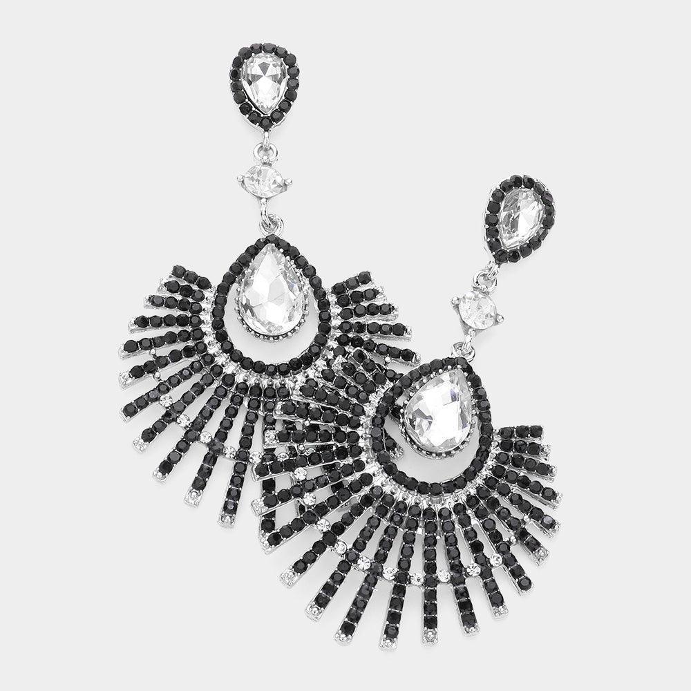 Clear Teardrop Fan Crystal Rhinestone Evening Earrings - Jewelry Store by Erik Rayo