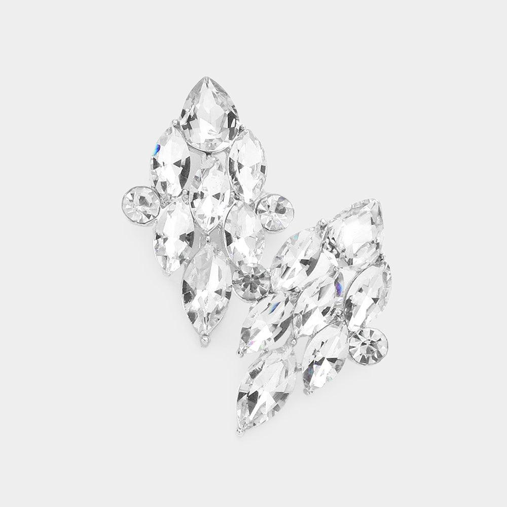 Silver Marquise Stone Cluster Evening Earrings - Jewelry Store by Erik Rayo
