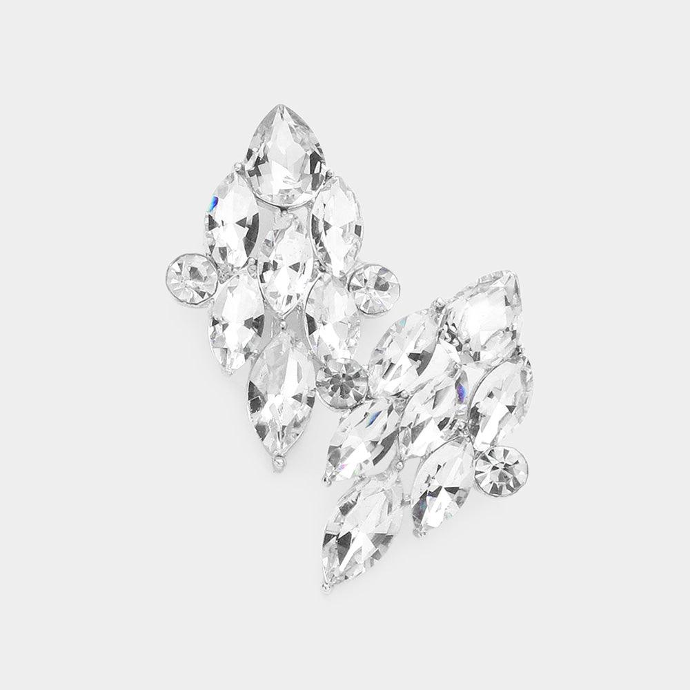 Silver Marquise Stone Cluster Evening Earrings