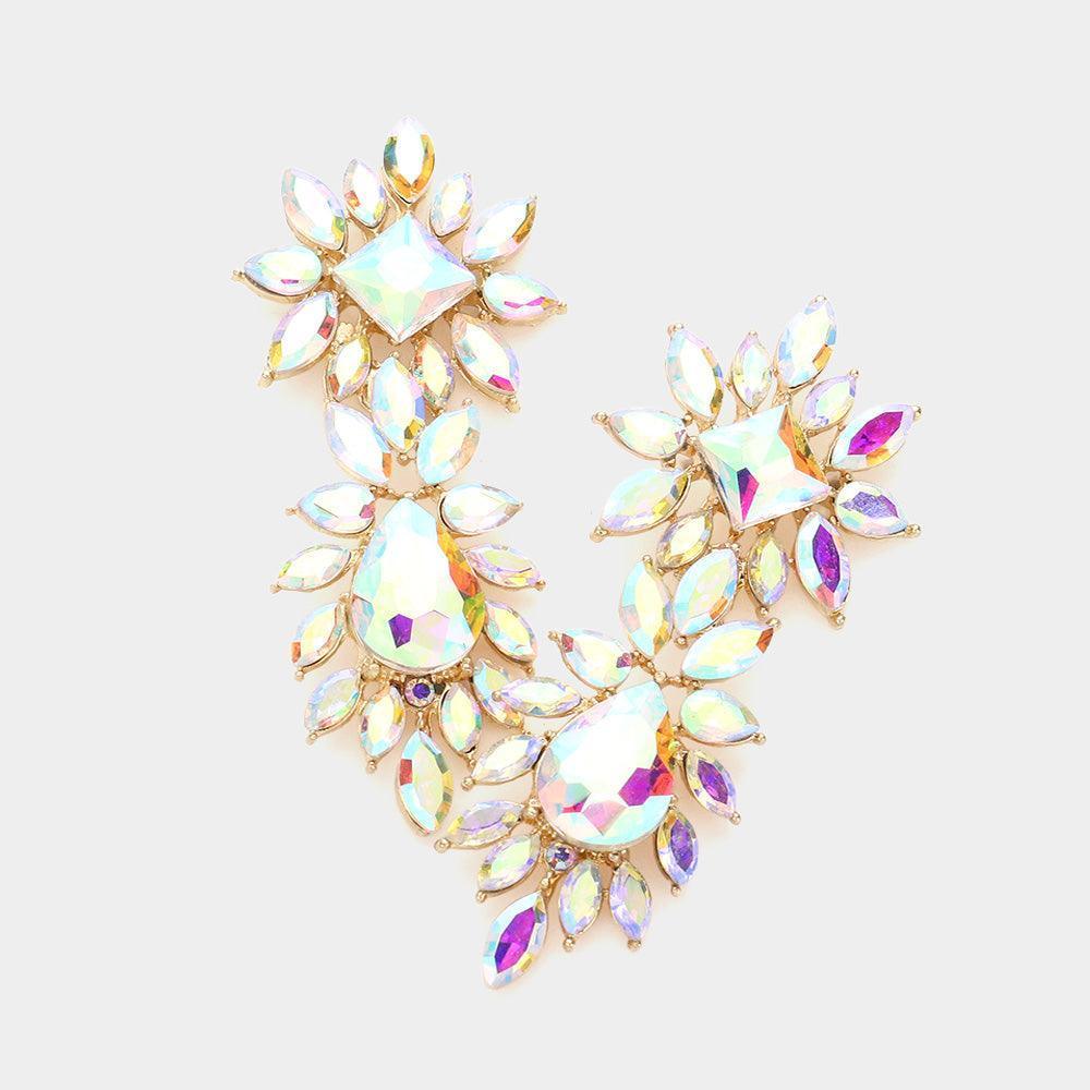 Gold Square Teardrop Accented Marquise Stone Cluster Evening Earrings - Jewelry Store by Erik Rayo