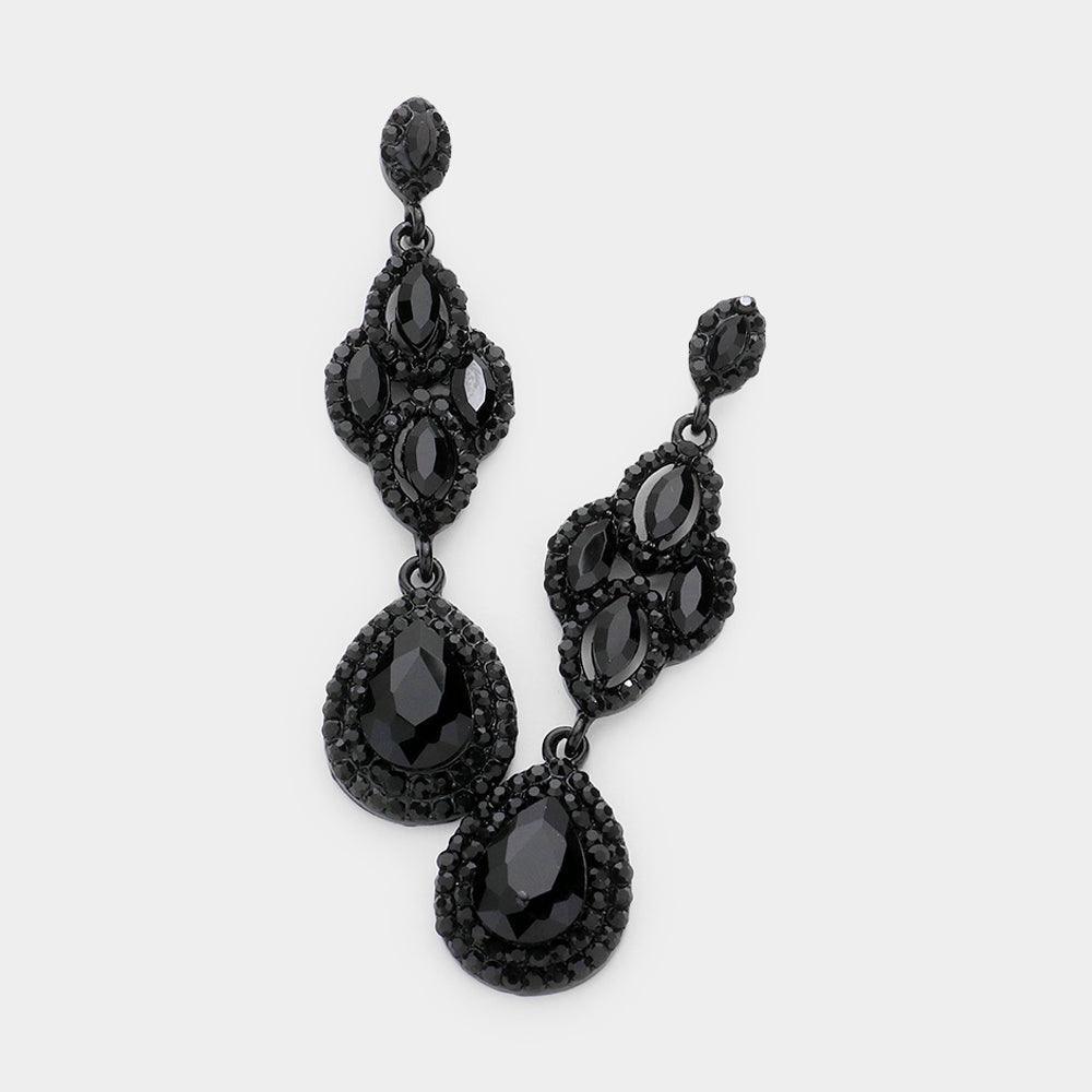 Black Teardrop Stone Accented Dangle Evening Earrings - Jewelry Store by Erik Rayo