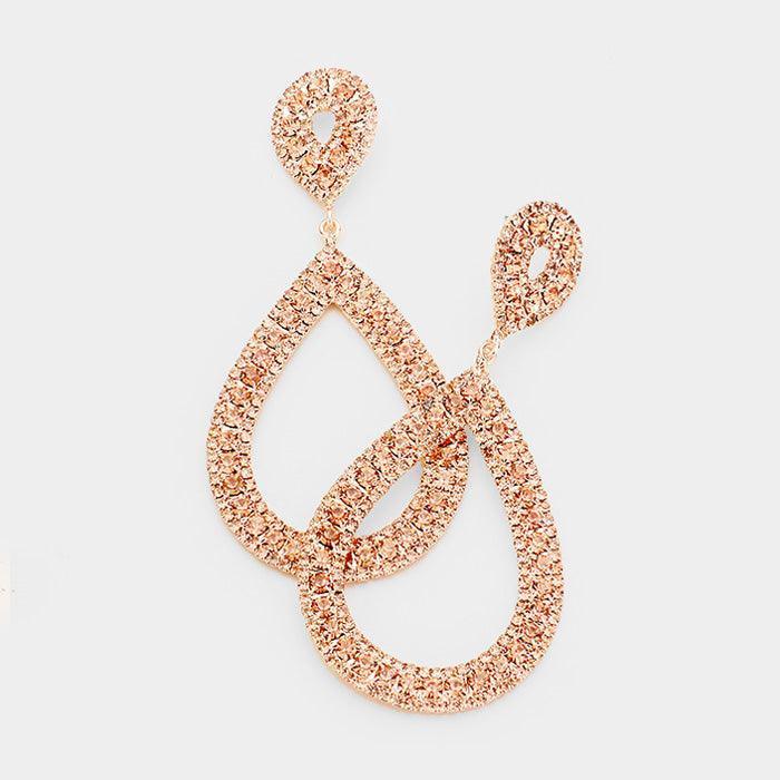 Rose Gold Crystal Rhinestone Double Teardrop Evening Earrings - Jewelry Store by Erik Rayo