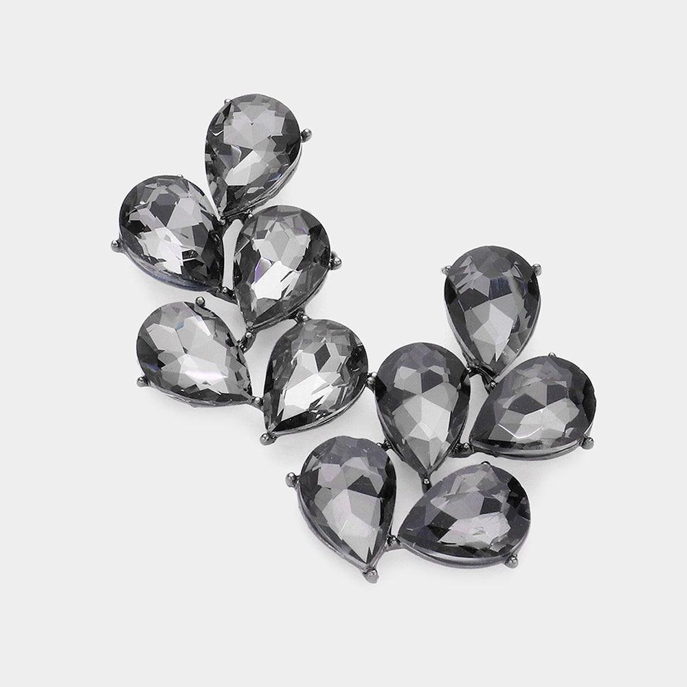 Black Teardrop Stone Cluster Evening Earrings - Jewelry Store by Erik Rayo