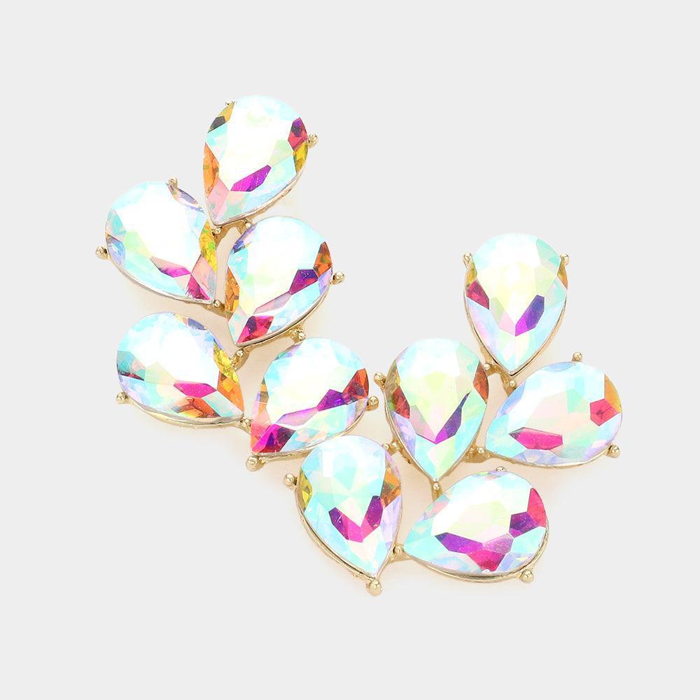 Gold Teardrop Stone Cluster Evening Earrings - Jewelry Store by Erik Rayo
