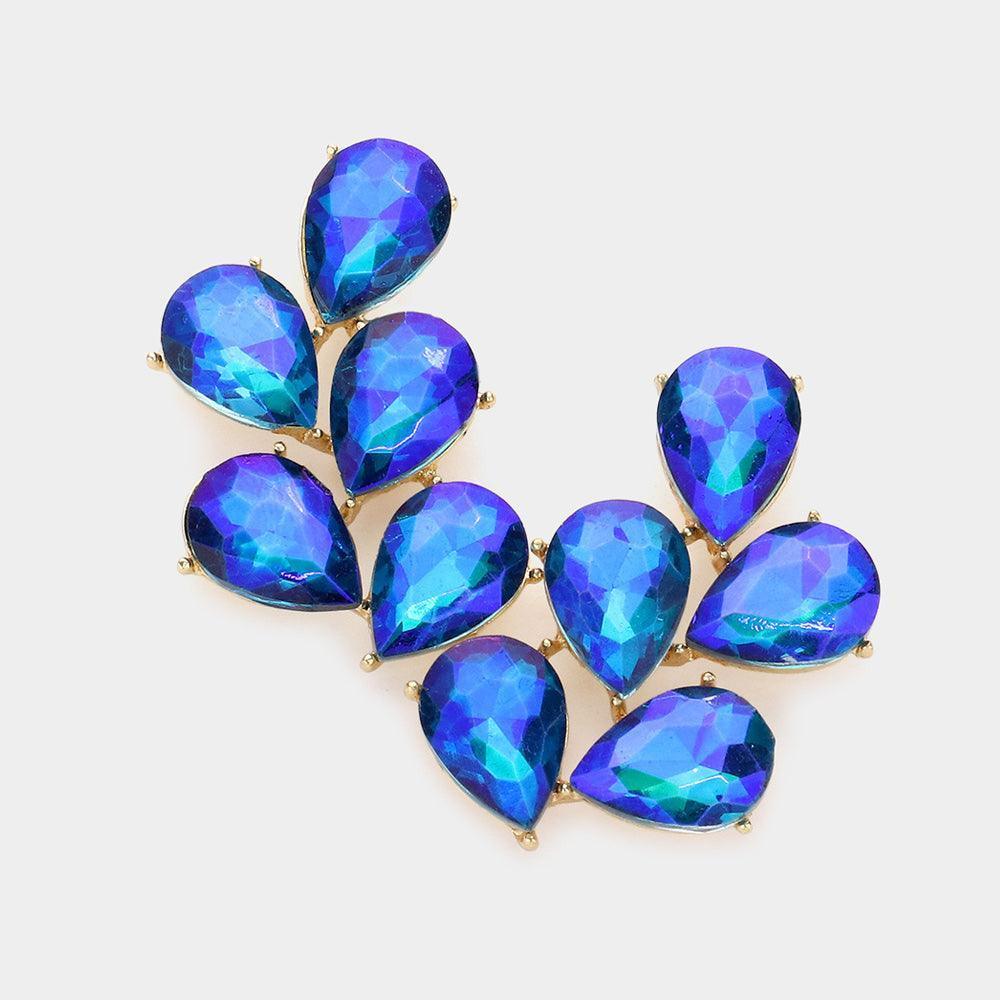 Blue Teardrop Stone Cluster Evening Earrings - Jewelry Store by Erik Rayo