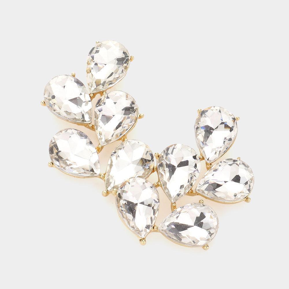 Gold Teardrop Stone Cluster Evening Earrings - Jewelry Store by Erik Rayo