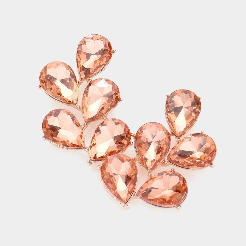 Peach Teardrop Stone Cluster Evening Earrings - Jewelry Store by Erik Rayo