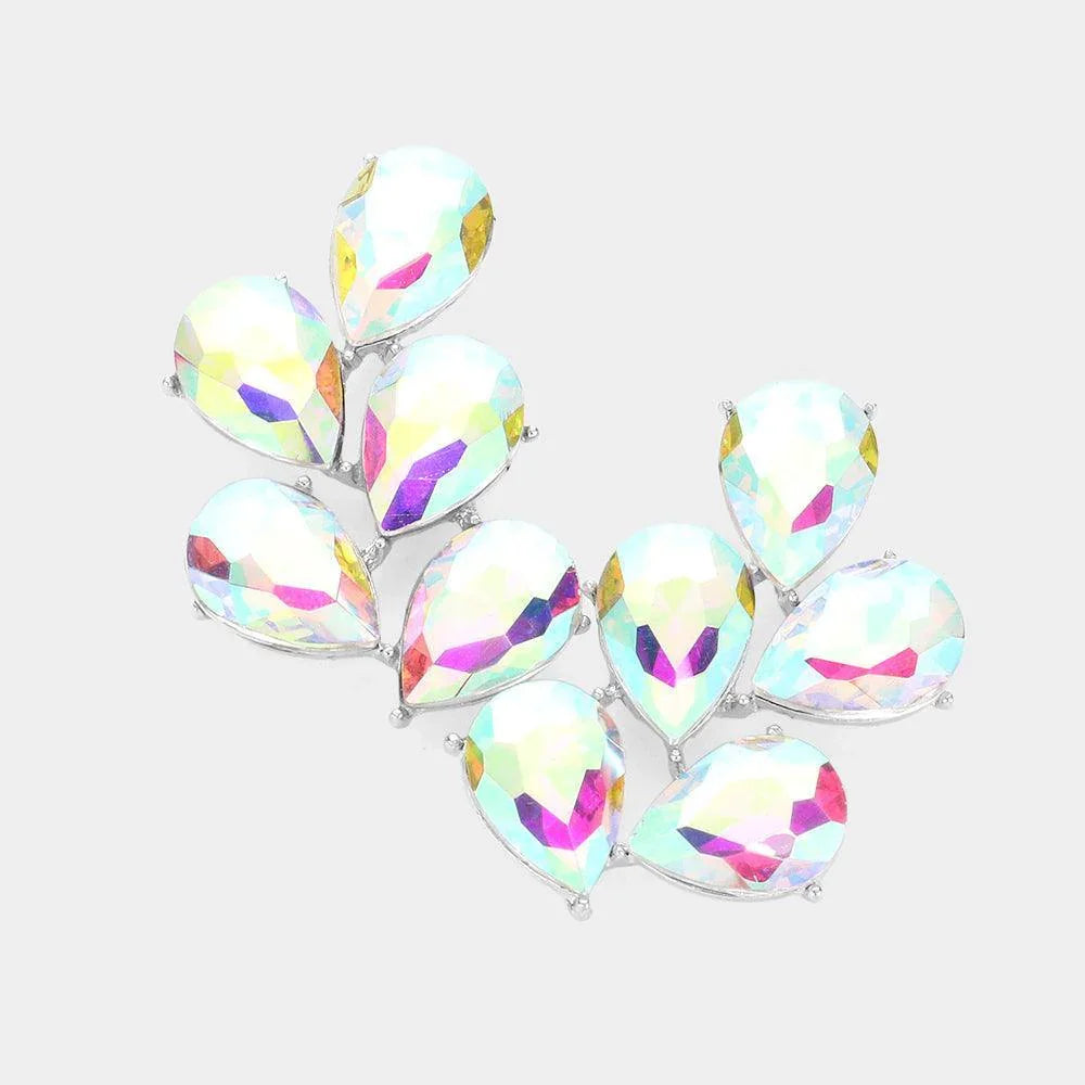 Silver Teardrop Stone Cluster Evening Earrings - Jewelry Store by Erik Rayo