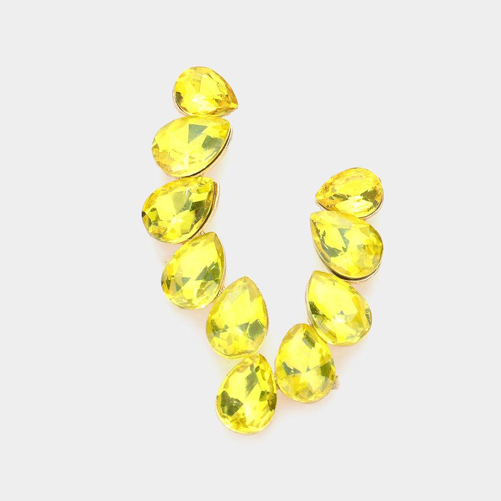 Yellow Teardrop Stone Cluster Evening Earrings